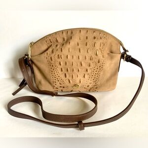Brahmin Haley Crossbody Gold Wilmington Croc Embossed Suede Leather Tan Brown
